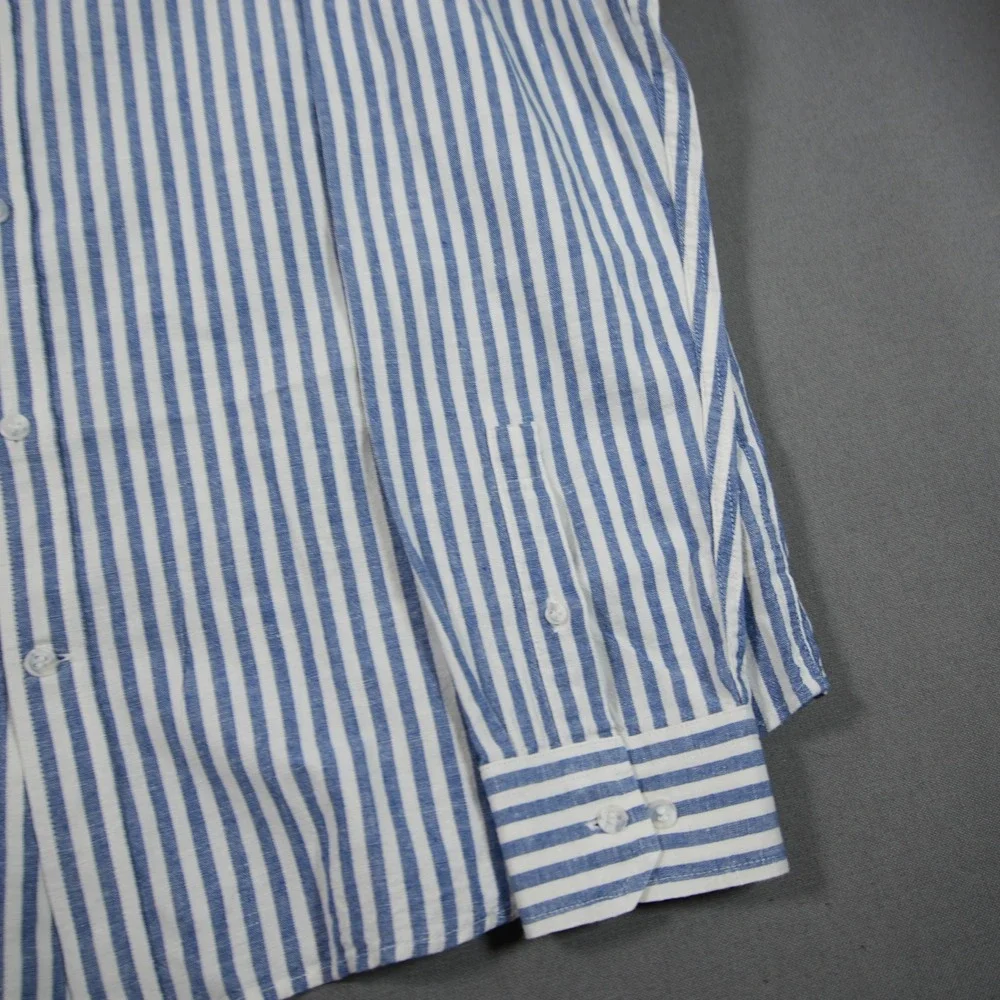 Banana Republic Linen Cotton Untucked Stripe Nautical Slim Fit Striped Shirt XL
